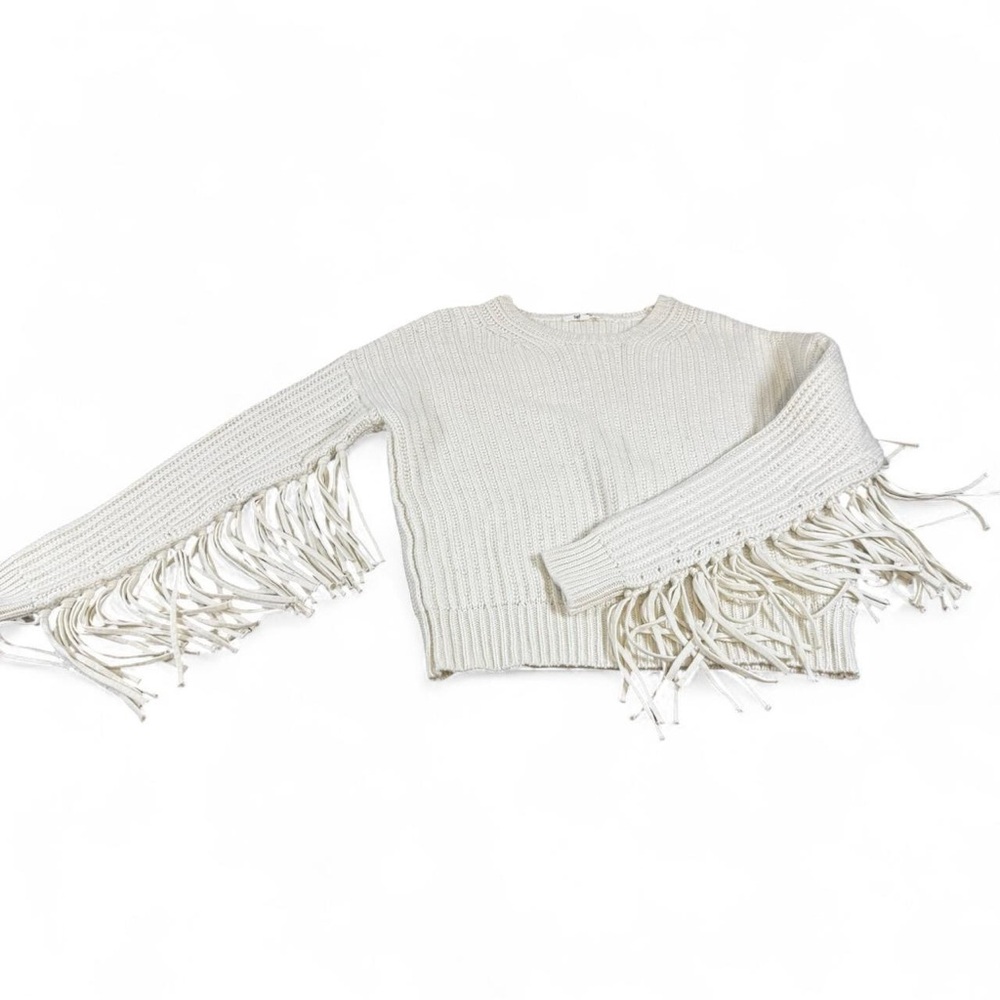 Splendid white fringe sleeve crop fit sweater